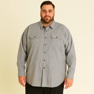 PX Clothing Men's Light Grey Button-Up Shirt – 4XL, 100% Cotton